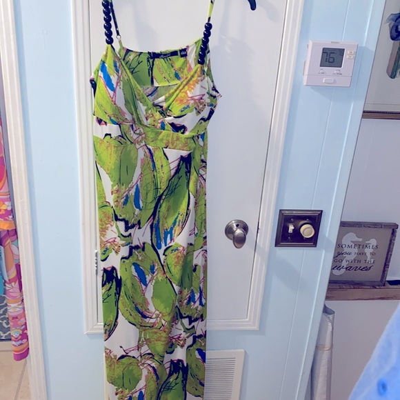 Maxi dress size large multicolor beat it spaghetti straps, tie it the waist - Picture 2 of 7